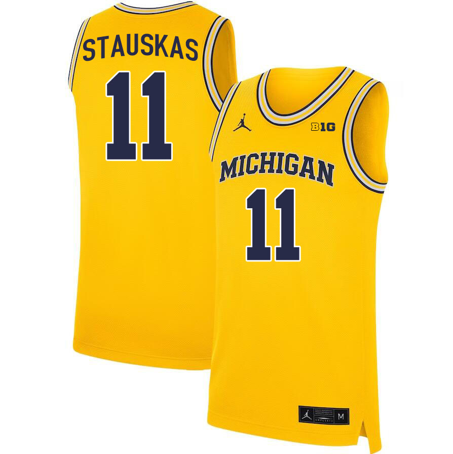 Michigan Wolverines #11 Nik Stauskas College Basketball Jerseys Stitched Sale-Maize